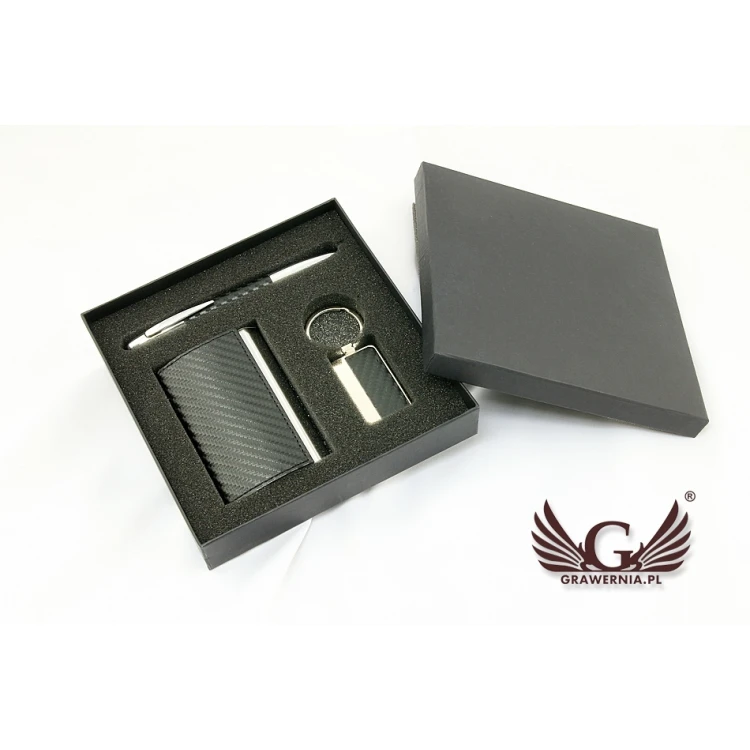 Gift Set with Engraving: Business Card Holder + Pen + Keyring - BRAVO WZ017