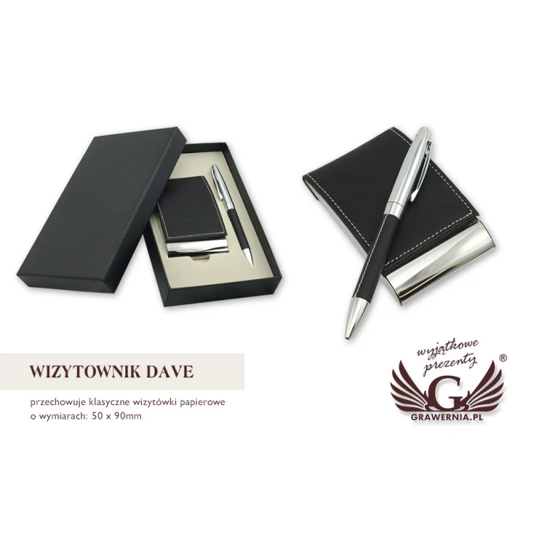 Gift Set with Engraving Business Card Holder + Pen - DAVE WZ010