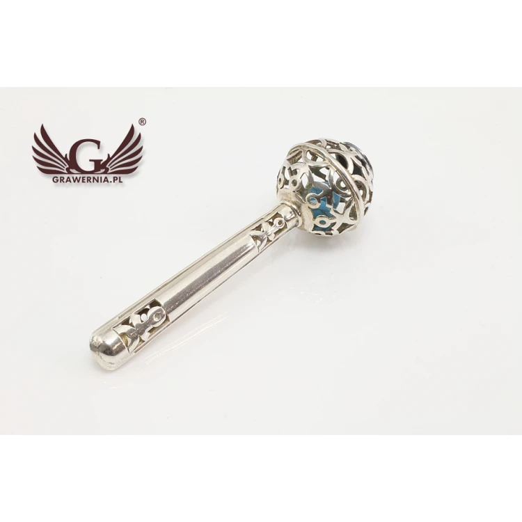 RATTLE with blue beads - SILVER - Holy Baptism Souvenir - pattern SRB008