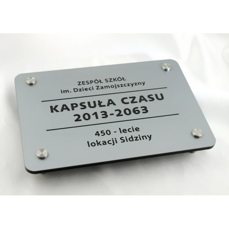 ENGRAVED PLAQUE ON STEEL SPACERS - dimensions 210x148mm (A5 format)