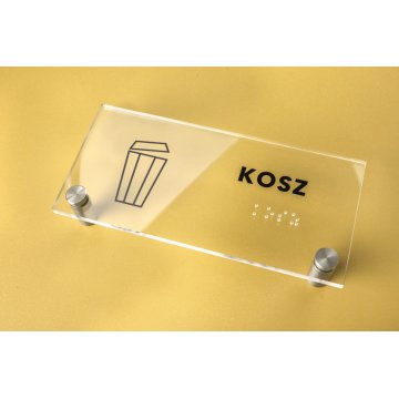 Bin - Plexiglass plaque with Braille lettering on spacers - dimensions 160x75mm - TAB269