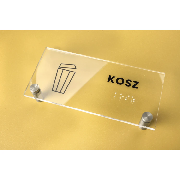 Bin - Plexiglass plaque with Braille lettering on spacers - dimensions 160x75mm - TAB269