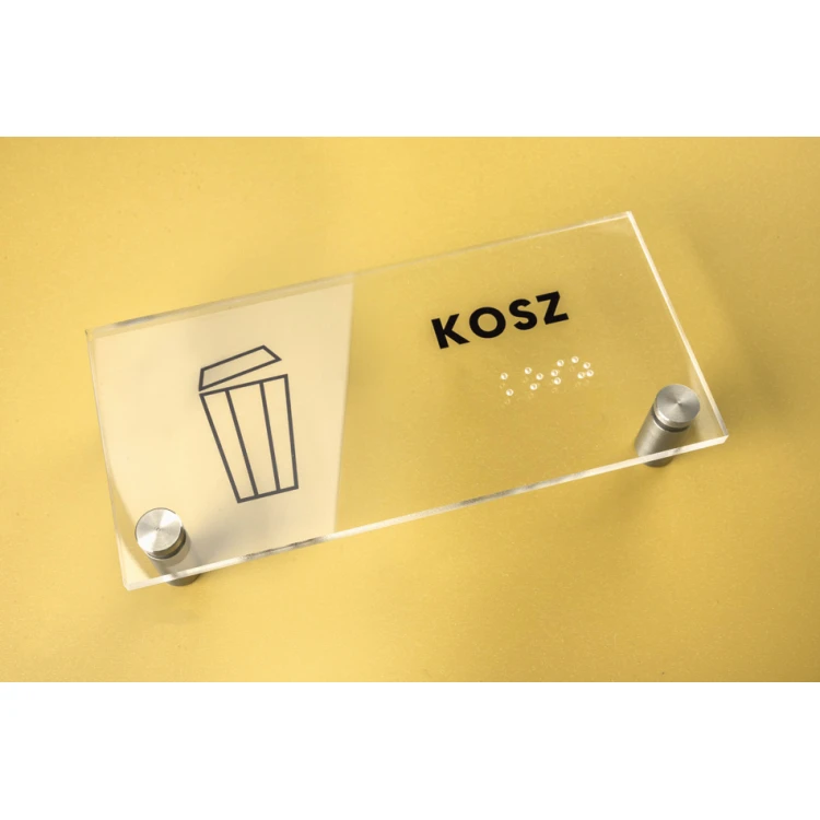 Bin - Plexiglass plaque with Braille lettering on spacers - dimensions 160x75mm - TAB269