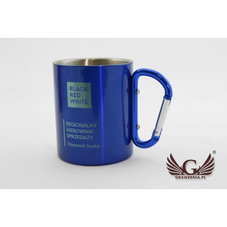 Steel mug with carabiner and engraving - CAMP - capacity 280 ml - 3 colors to choose from