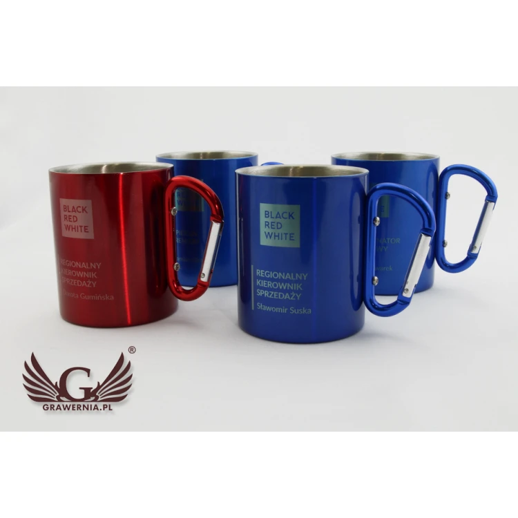 Steel mug with carabiner and engraving - CAMP - capacity 280 ml - 3 colors to choose from