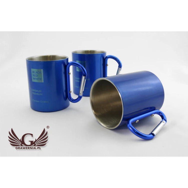 Steel mug with carabiner and engraving - CAMP - capacity 280 ml - 3 colors to choose from