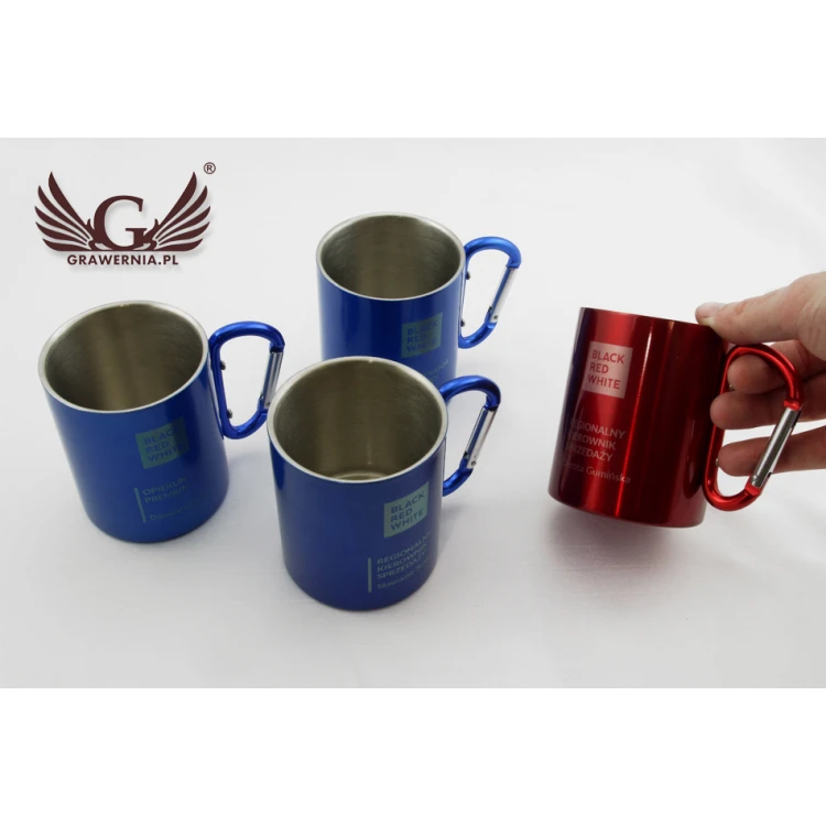 Steel mug with carabiner and engraving - CAMP - capacity 280 ml - 3 colors to choose from