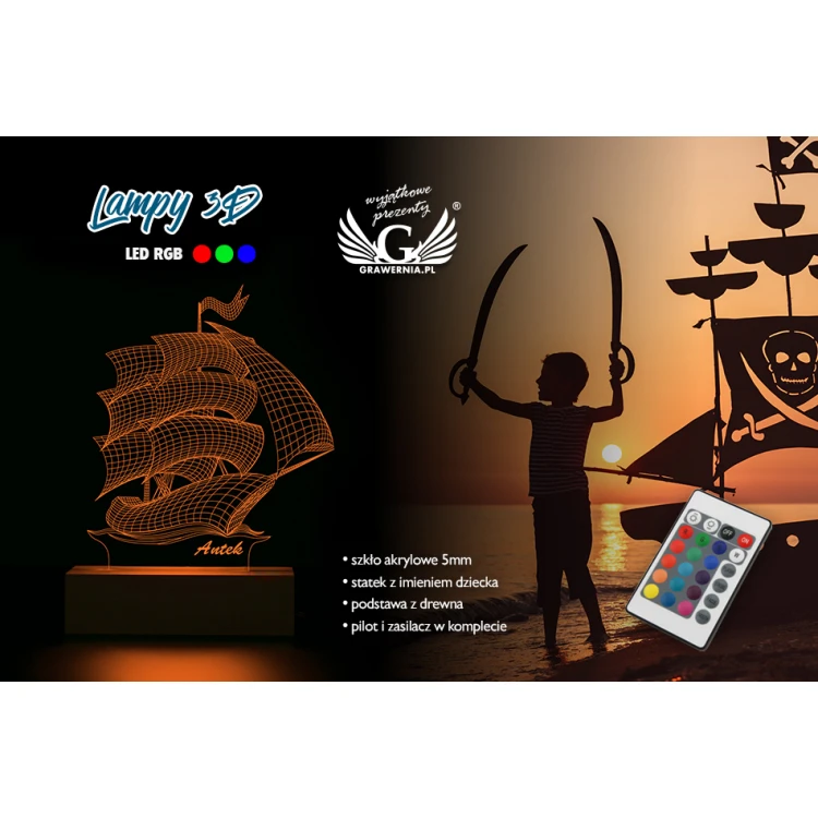 RGB LED Lamp Controlled by Remote - Ship - L3D005