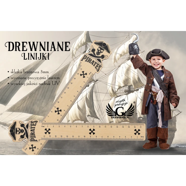 Wooden Rulers - Pirates - Colorful UV Print - LIN006