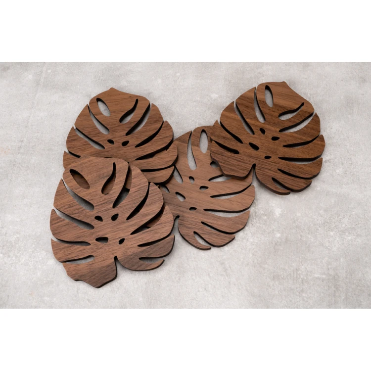 Monstera Leaf - Coasters 4 pcs. made of solid walnut wood - PDK012