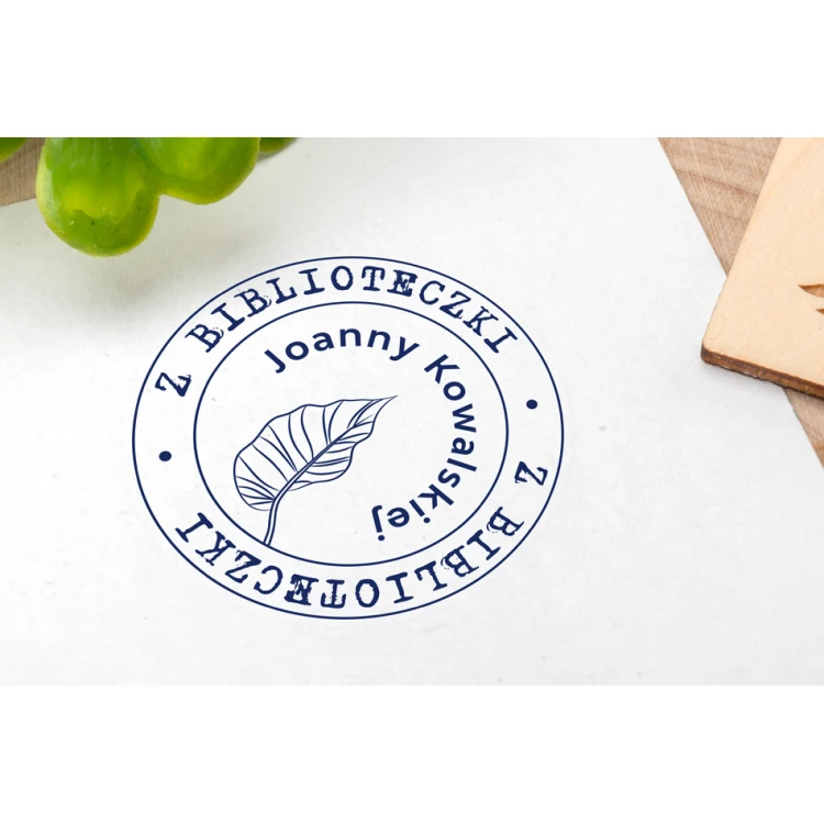 Ex Libris Stamp for Ink Imprinting - Leaf - Handle Diameter 40mm - EX006