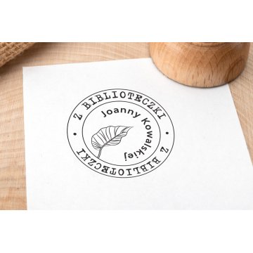 Ex Libris Stamp for Ink Imprinting - Leaf - Handle Diameter 40mm - EX006