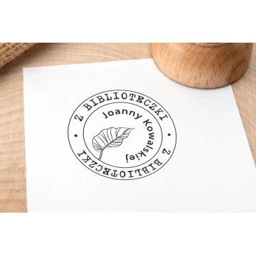 Ex Libris Stamp for Ink Imprinting - Leaf - Handle Diameter 40mm - EX006