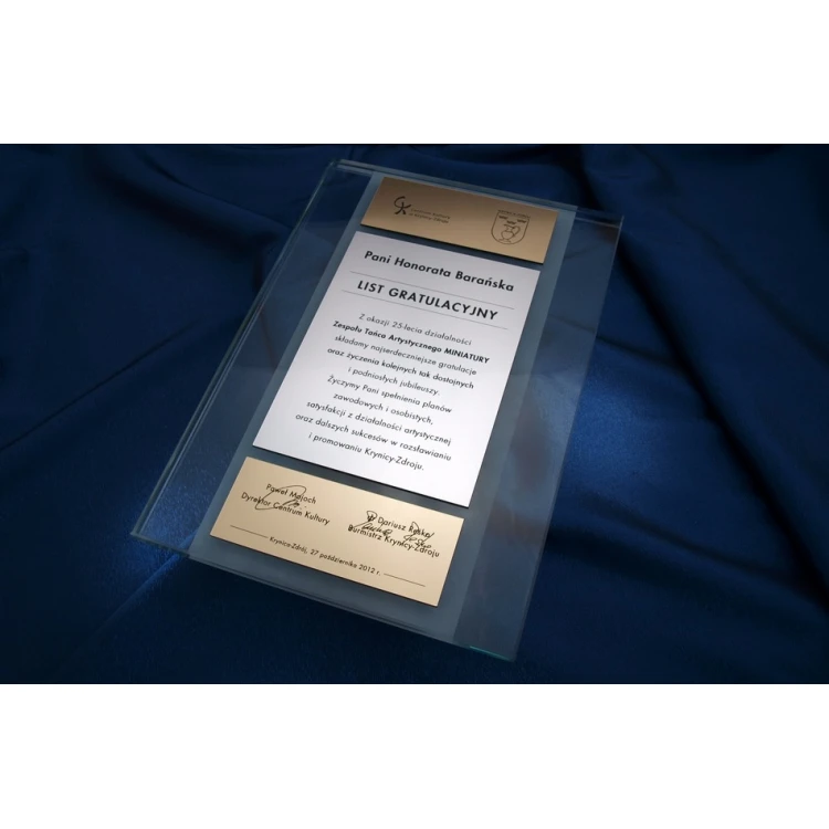 CONGRATULATORY GLASS LETTER - DSZ017
