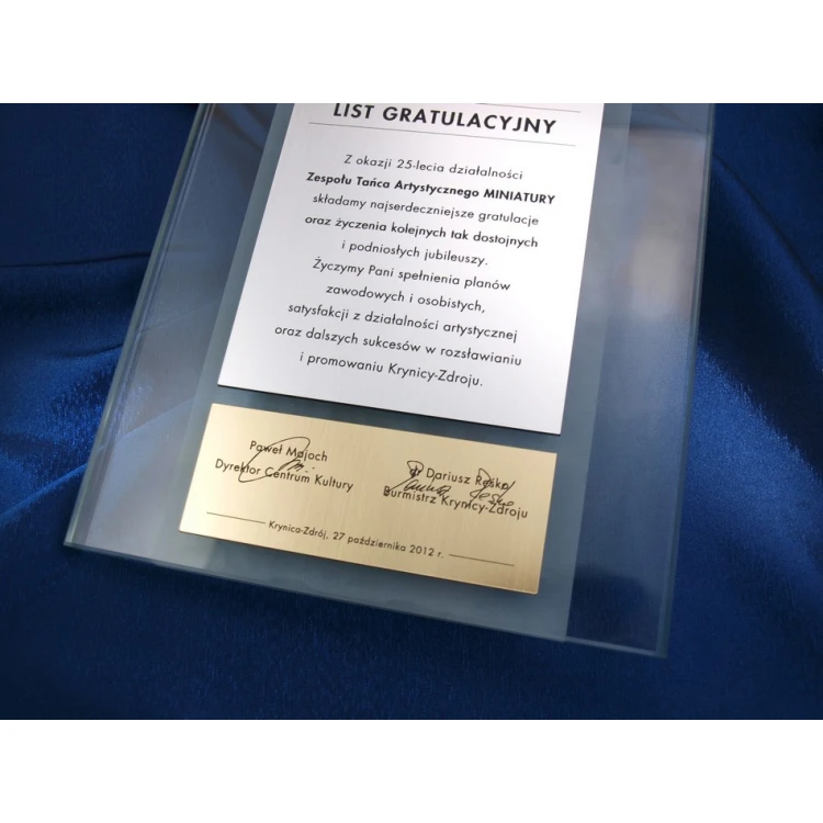 CONGRATULATORY GLASS LETTER - DSZ017