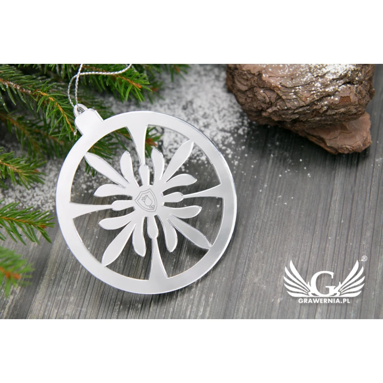 Mirror baubles with your engraving - size 80x92mm - snowflake - BDR010