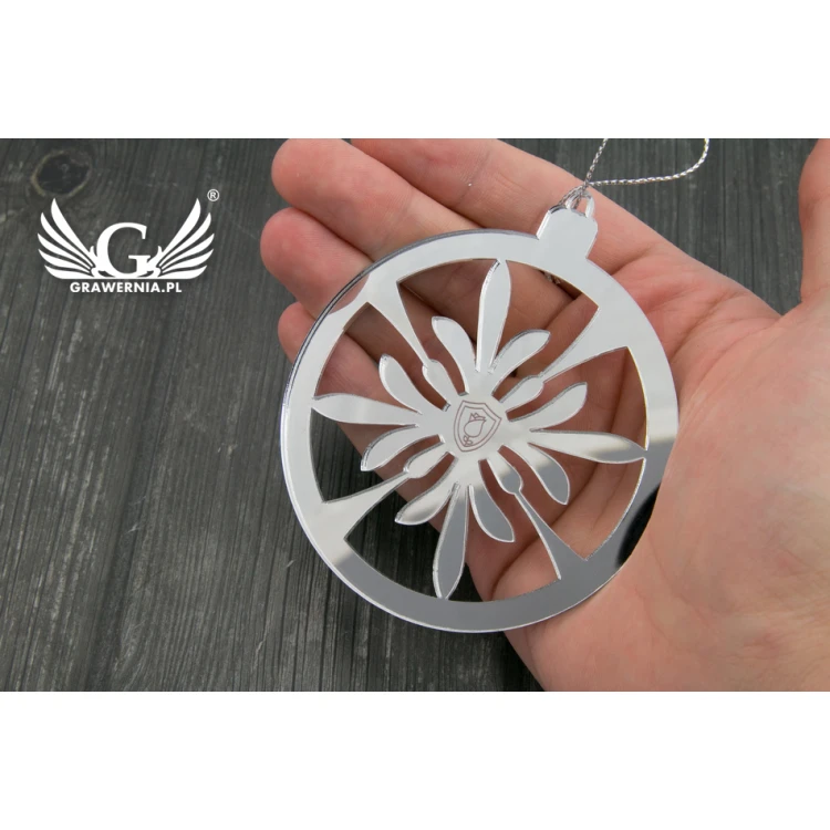 Mirror baubles with your engraving - size 80x92mm - snowflake - BDR010