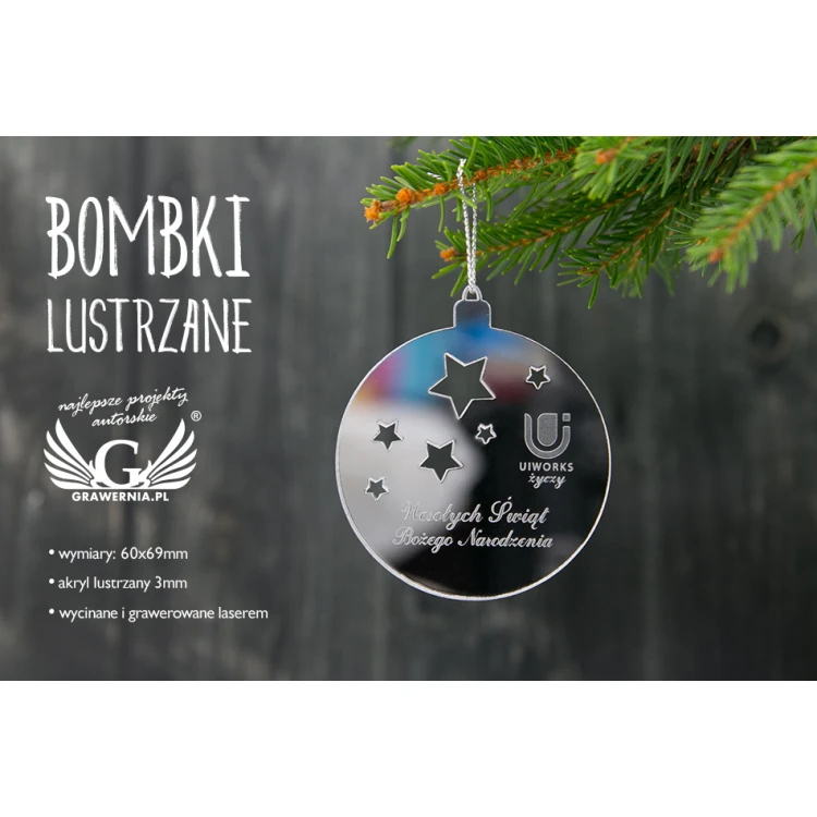 Mirror baubles with your engraving - size 60x69mm - stars - BDR012