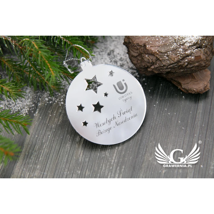 Mirror baubles with your engraving - size 60x69mm - stars - BDR012