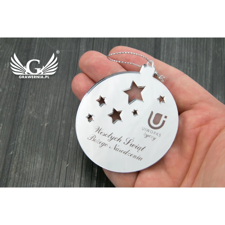 Mirror baubles with your engraving - size 60x69mm - stars - BDR012