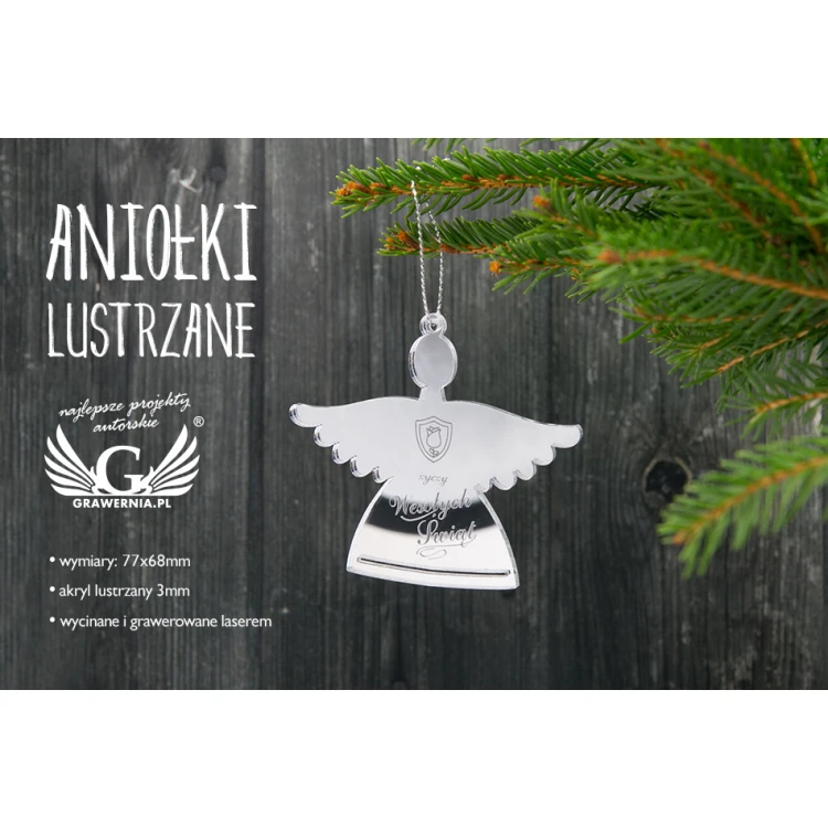 Mirror decorations with your engraving - size 77x68mm - little angel - BDR011