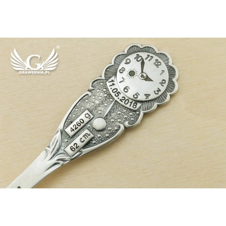 BAPTISM SPOON with engraving - LARGE CLOCK - Holy Baptism Souvenir - pattern SRB022