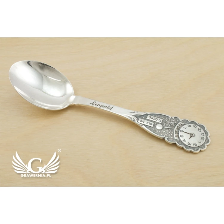BAPTISM SPOON with engraving - LARGE CLOCK - Holy Baptism Souvenir - pattern SRB022