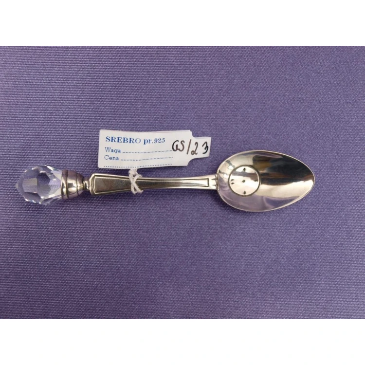 Spoon with Transparent Crystal - SILVER - Holy Baptism Souvenir - SRB024 pattern