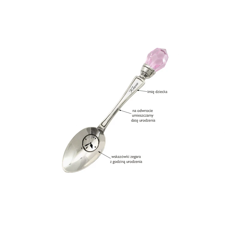 Spoon with Pink Crystal - SILVER - Holy Baptism Souvenir - pattern SRB042