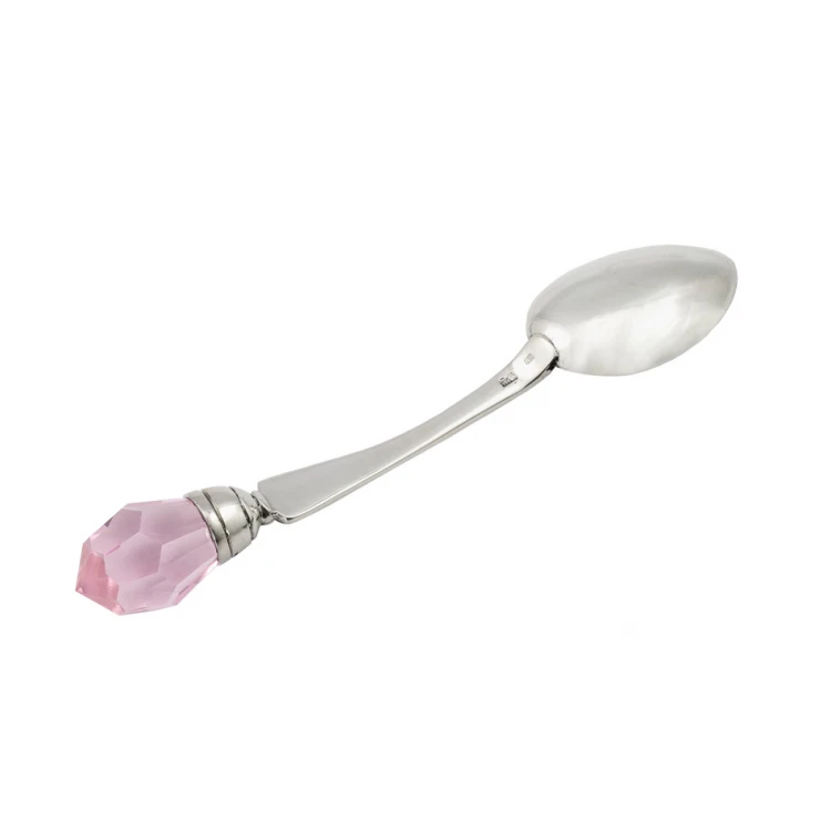 Spoon with Pink Crystal - SILVER - Holy Baptism Souvenir - pattern SRB042