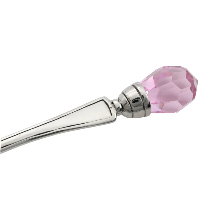 Spoon with Pink Crystal - SILVER - Holy Baptism Souvenir - pattern SRB042