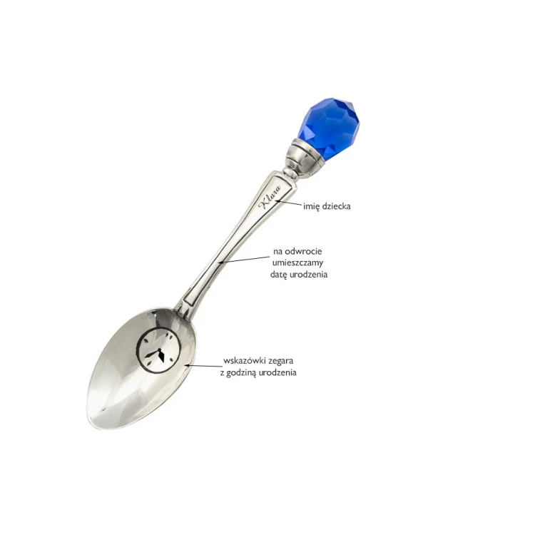 Spoon with Blue Crystal - SILVER - Holy Baptism Souvenir - SRB041 pattern