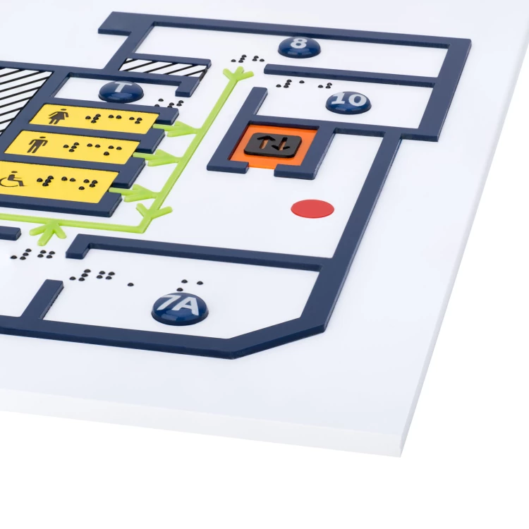 Small Tactile Map with Braille - Plexi, ADA and Laminate - Size: 445x350mm - TAB552