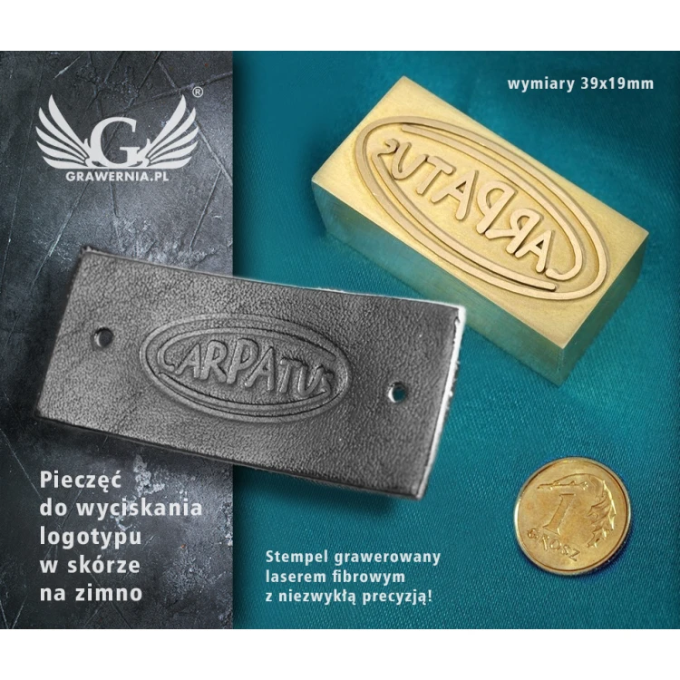 Matrix / Stamp for cold embossing logo on leather - dimensions: 39x19mm