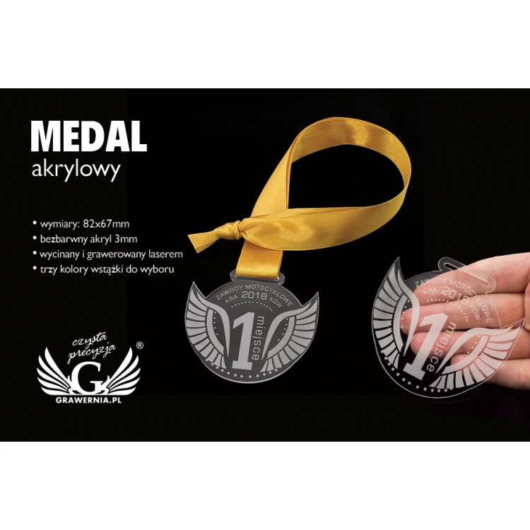 Laser Engraved Acrylic Medal - dimensions: 82x67mm - thickness: 3mm - MGR041