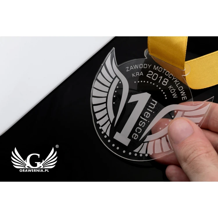 Laser Engraved Acrylic Medal - dimensions: 82x67mm - thickness: 3mm - MGR041