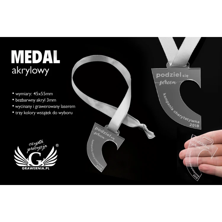 Laser Engraved Acrylic Medal - dimensions: 45x55mm - thickness: 3mm - MGR050