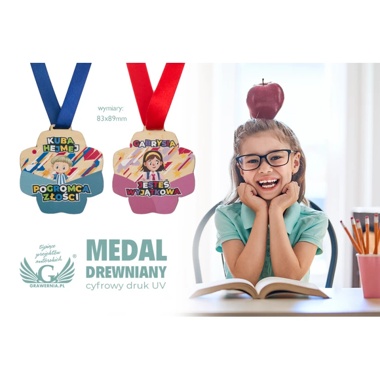 Wooden Medal for Preschooler, Student - size 83x89mm - UV print - MGR079