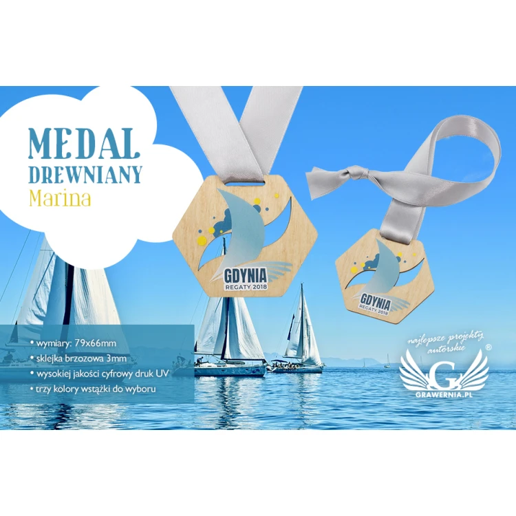 UV Print Wooden Medal - Marina - size: 79x66mm - MGR060
