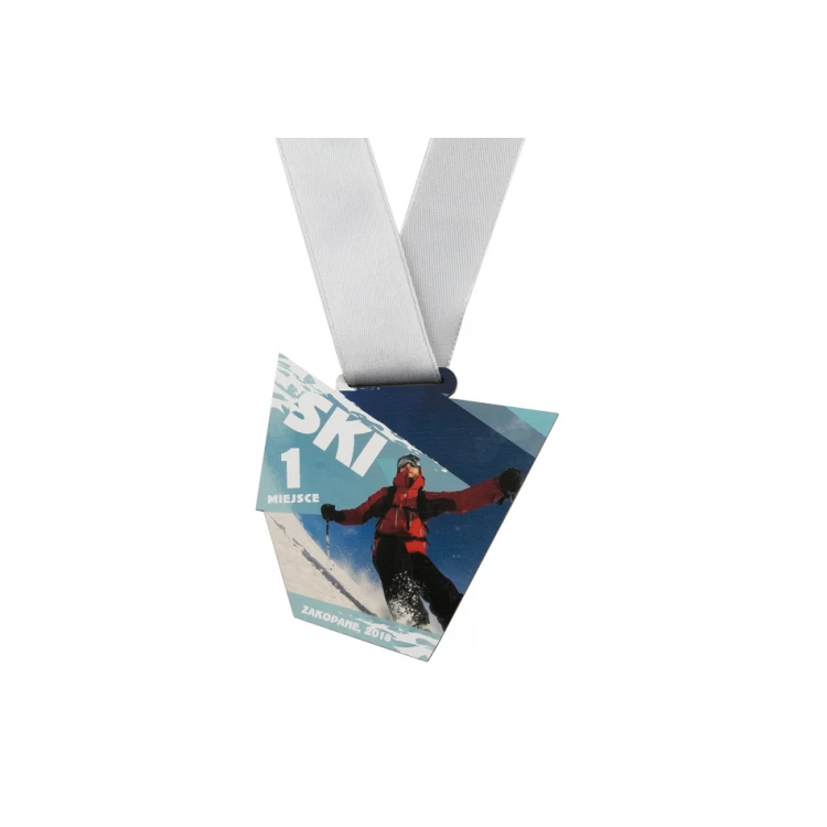 UV Print Wooden Medal - Ski Sport - dimensions: 86x88mm - MGR052