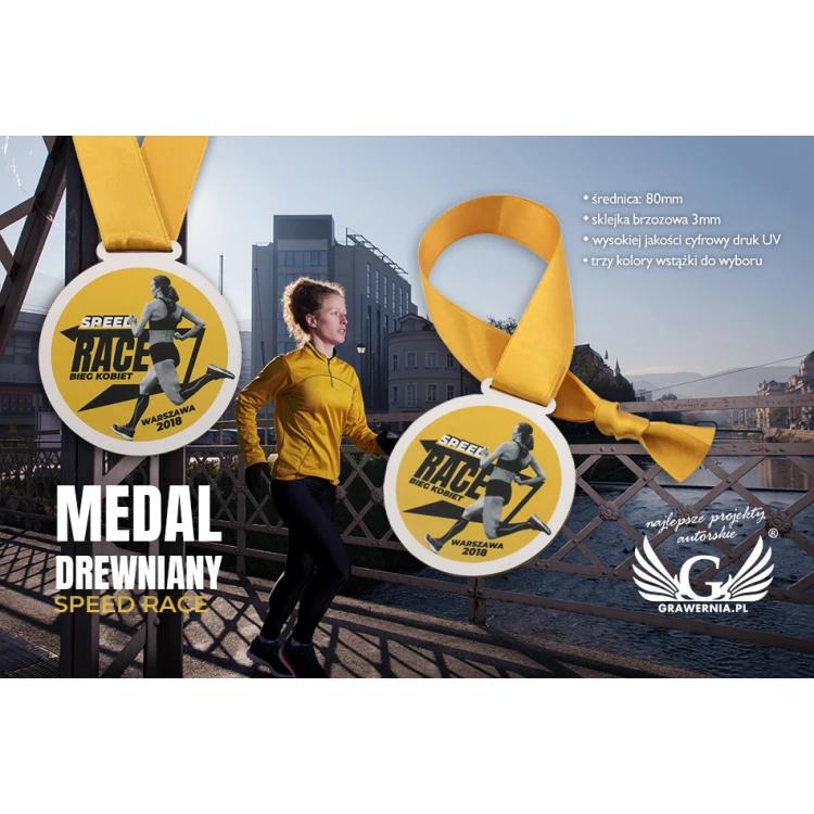 Wooden Medal UV Print - Speed Race - Diameter: 80mm - MGR053