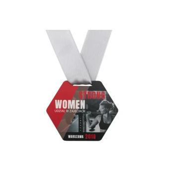 UV Print Wooden Medal - Strong Woman - dimensions: 79x66mm - MGR062