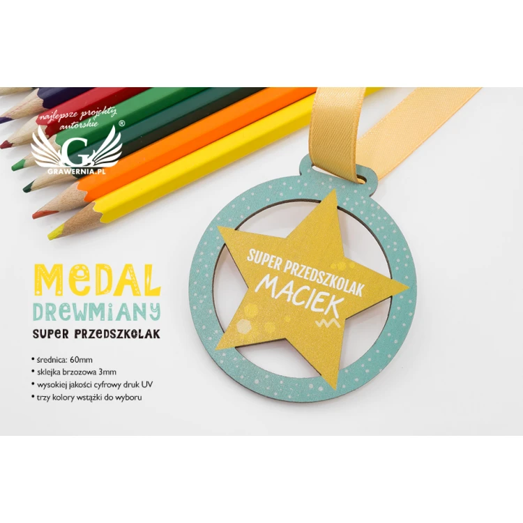 UV Print Wooden Medal - Super Preschooler - diameter: 60mm - MGR057