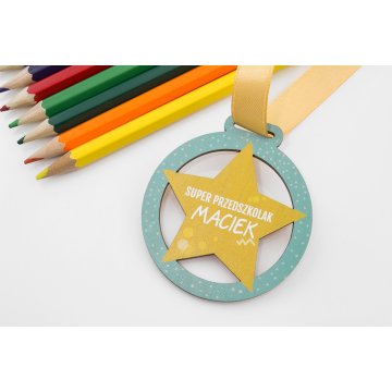 UV Print Wooden Medal - Super Preschooler - diameter: 60mm - MGR057