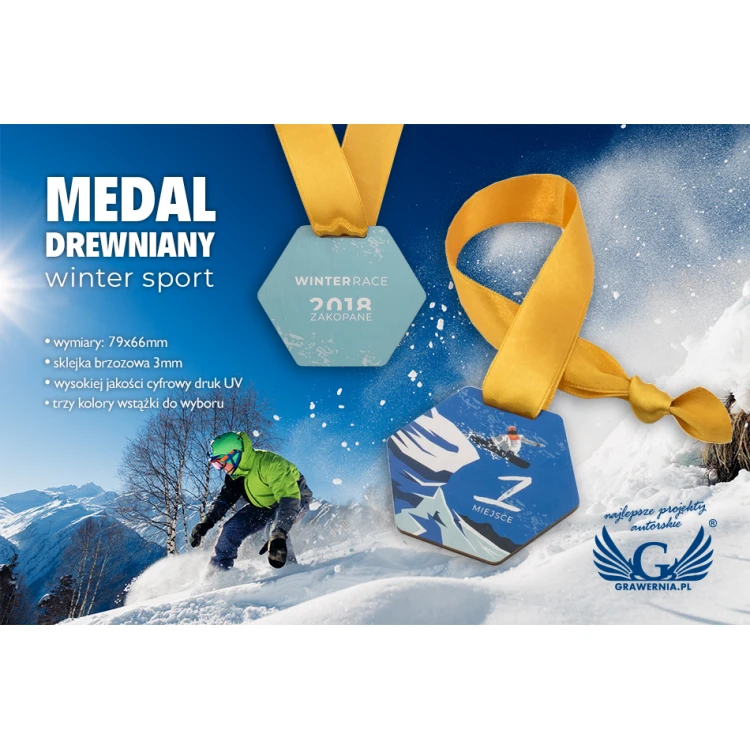 UV Print Wooden Medal - Winter Sport - dimensions: 79x66mm - MGR061