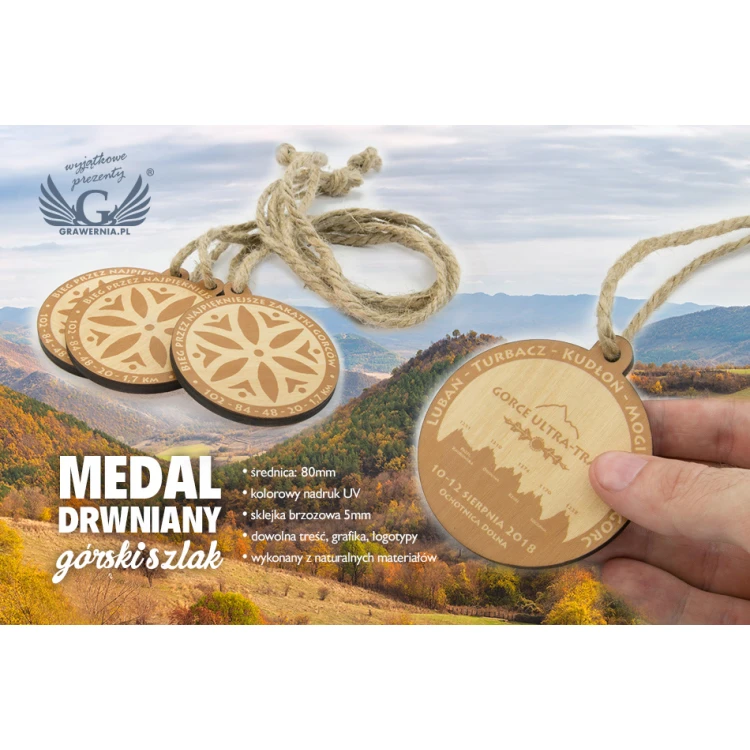 Wooden Medal Mountain Trail - diam. 80mm - thick. 5mm - UV print - MGR027