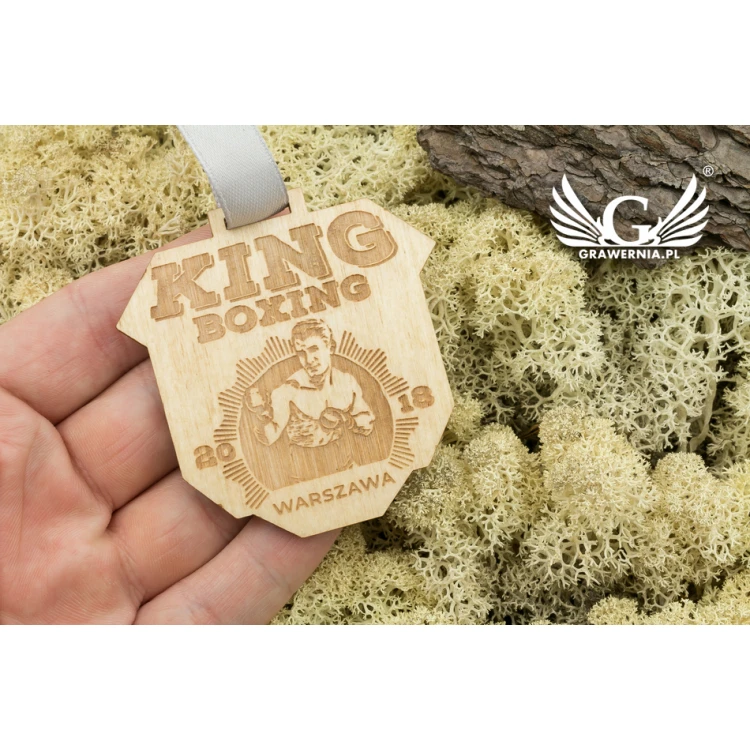 Laser Engraved Wooden Medal - dimensions: 60x58mm - thickness: 3mm - MGR040