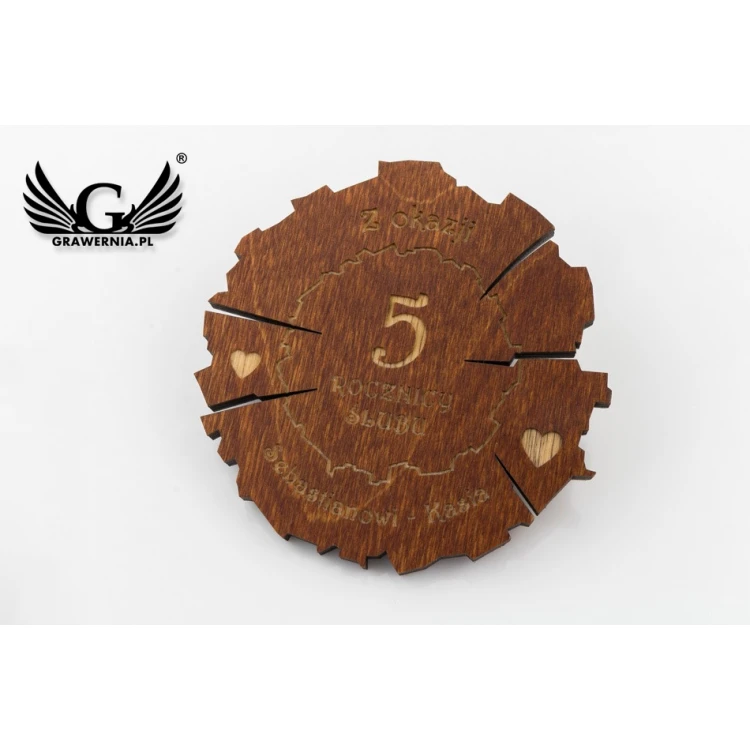 Wooden 5th Wedding Anniversary Medal (wooden) in a Wooden Case - Warm Brown Color - MGR009