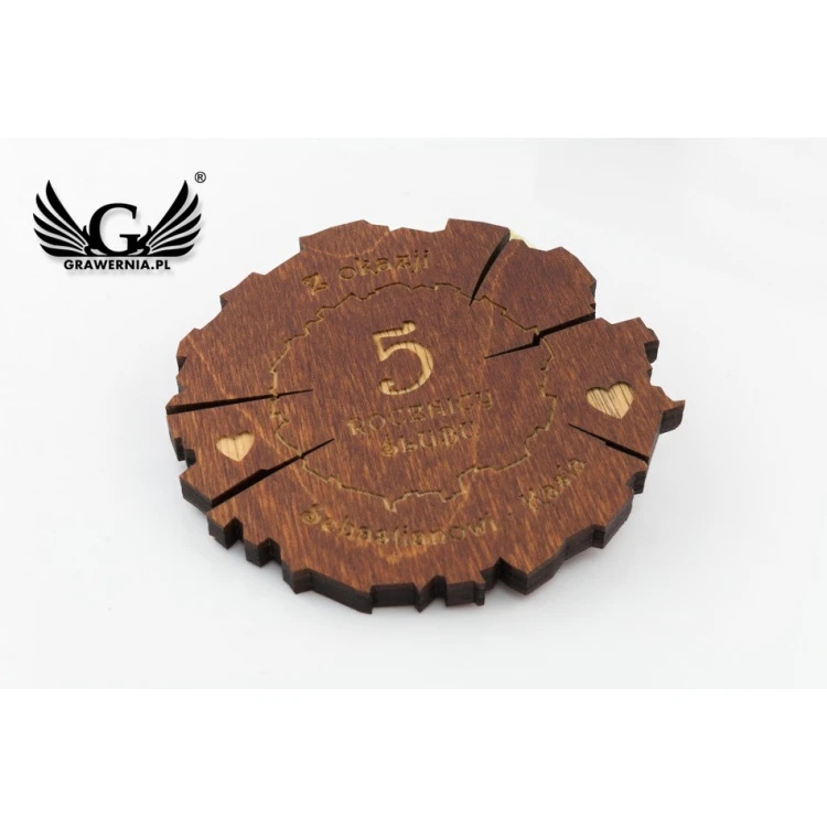 Wooden 5th Wedding Anniversary Medal (wooden) in a Wooden Case - Warm Brown Color - MGR009