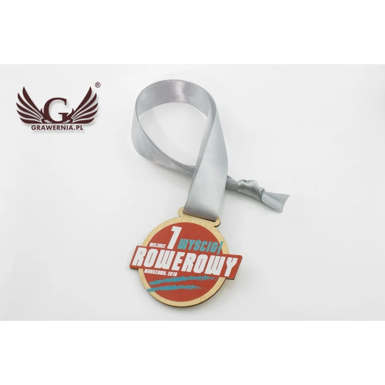 Wooden Medal UV Print - Bike Race - Diameter: 70mm - MGR055